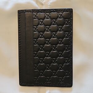 NEW GUCCI Micro Guccissima GG Black Leather Card Case $350 Authentic